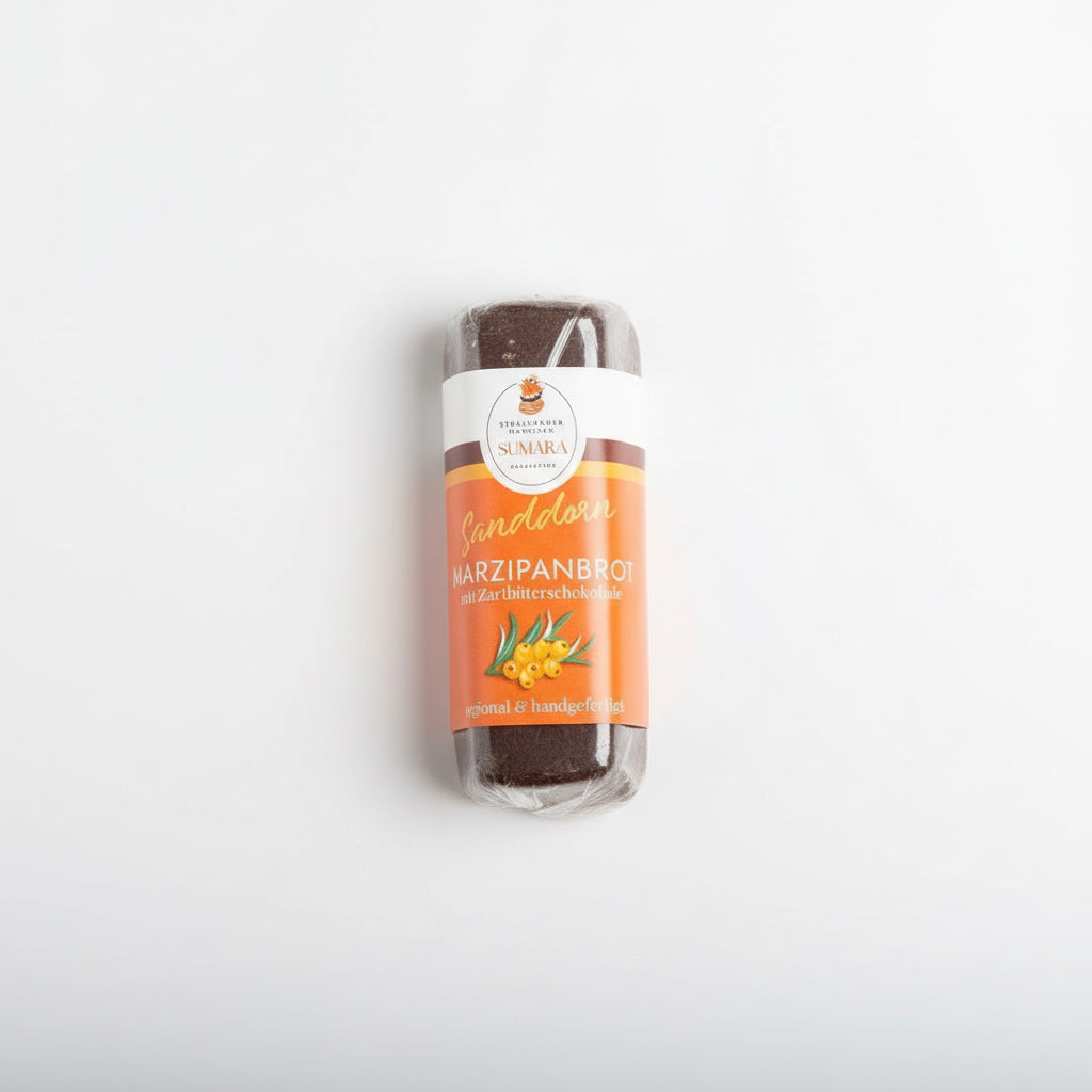 Marzipan-Brot mit Sanddorn zartbitter